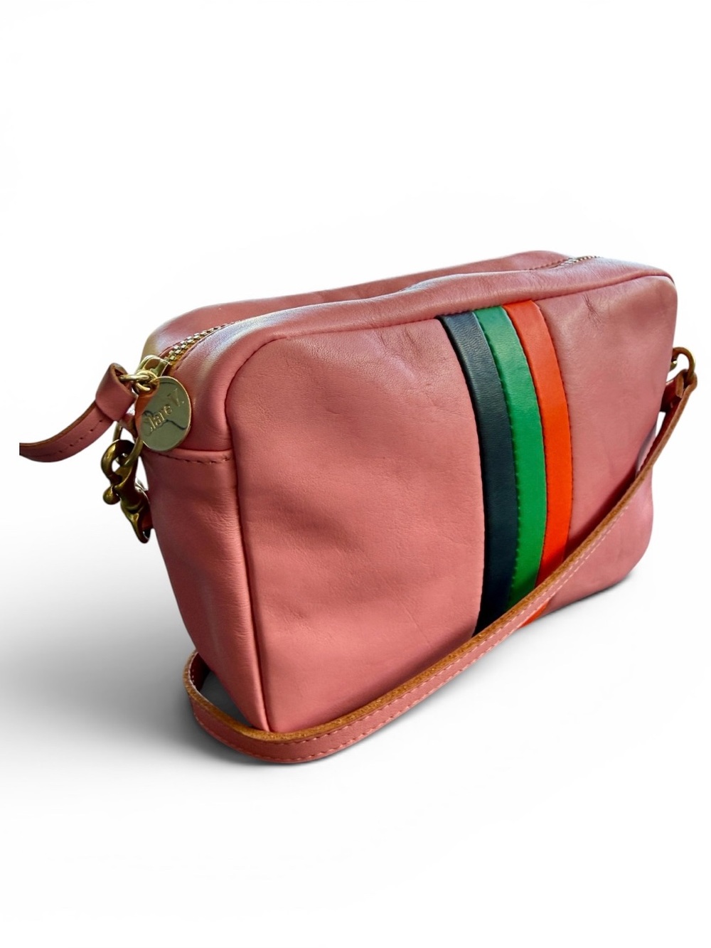 Clare V. Midi Sac Petal Rustic Pink Leather Stripe Crossbody Bag